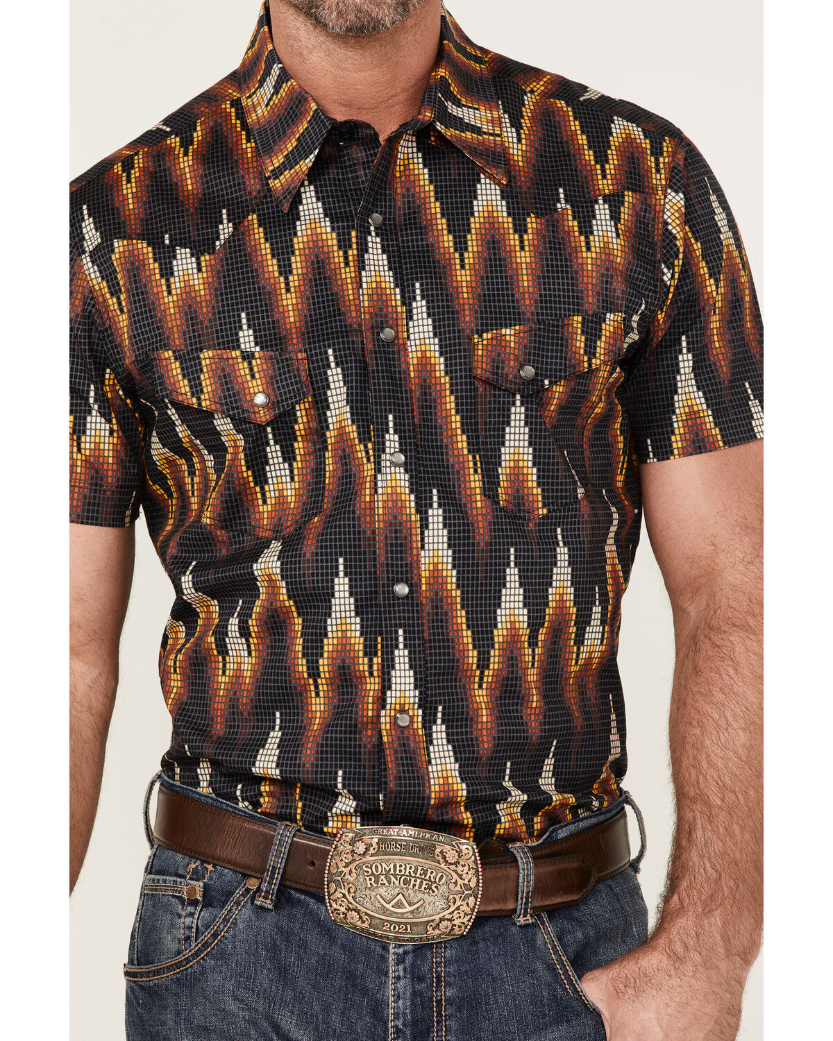 Image #3 - Dale Brisby Men's Digital Print Short Sleeve Snap Western Shirt, Charcoal, hi-res