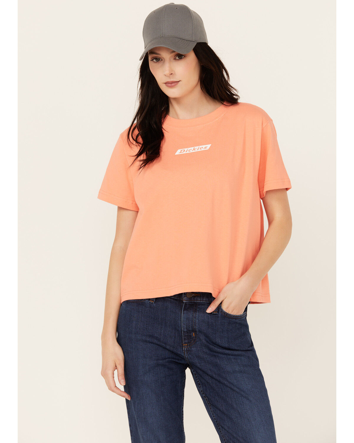 Image #1 - Dickies Women's Logo Short Sleeve Graphic Tee, Coral, hi-res