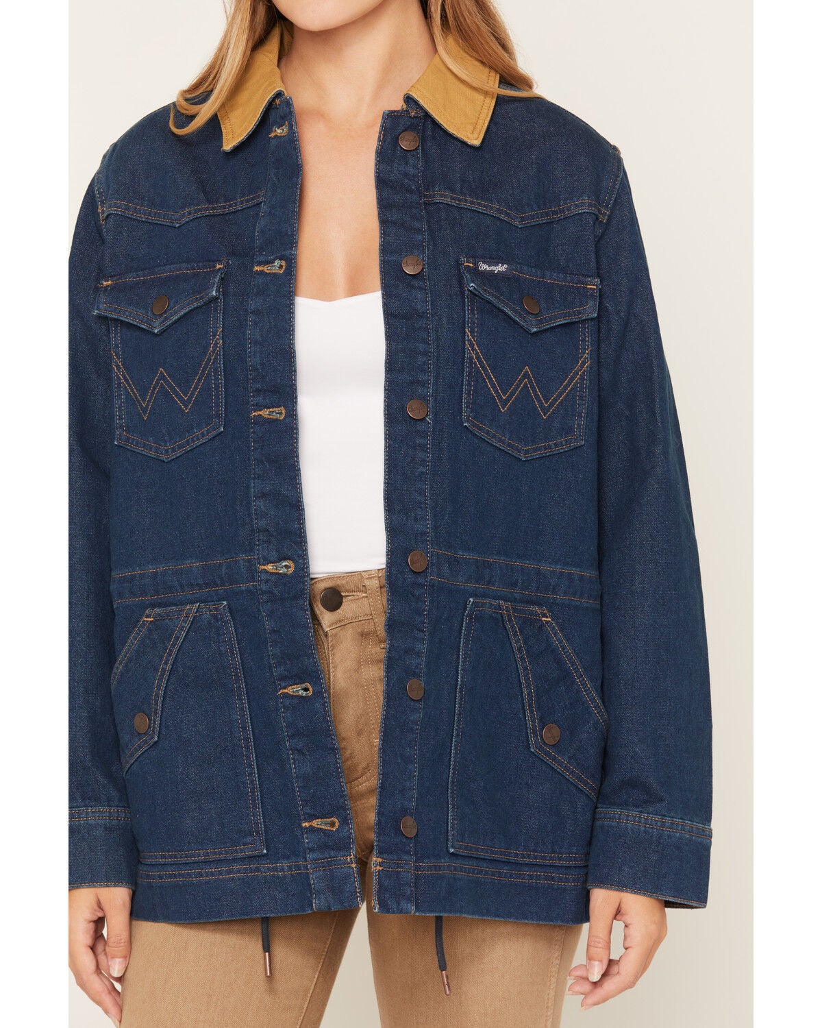 Image #3 - Wrangler Women's Denim Cinched Waist Barn Jacket, Medium Wash, hi-res