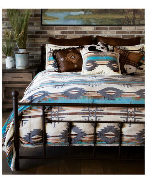 Wrangler Lone Mountain Plush Sherpa Bedspread Set - Queen, Blue, hi-res