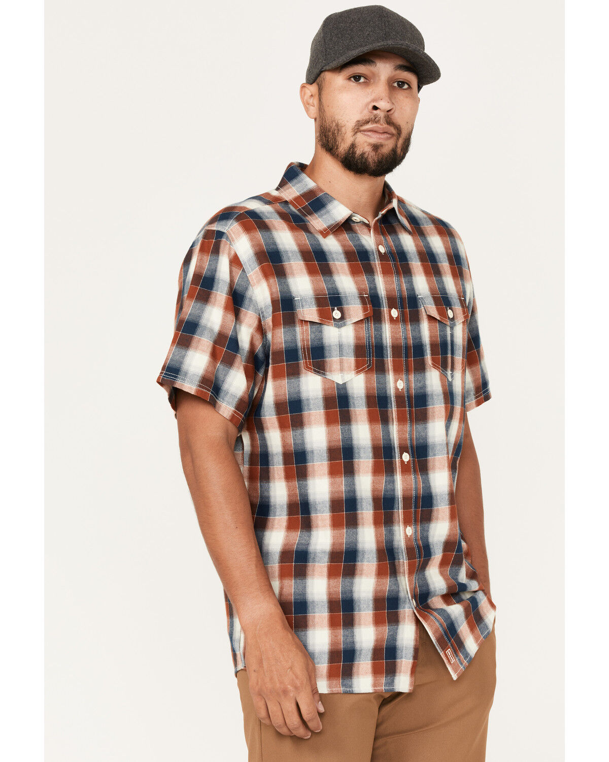 Image #2 - Brothers and Sons Men's Casual Plaid Short Sleeve Button-Down Western Shirt, Dark Orange, hi-res