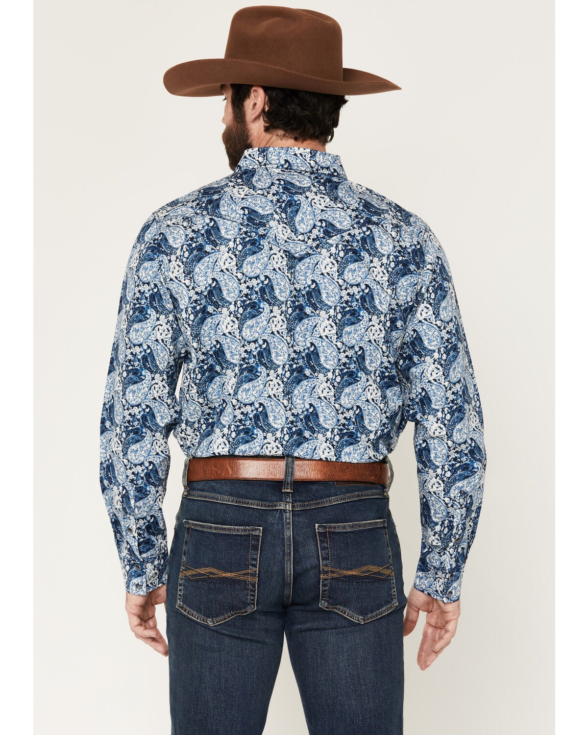 Image #4 - Cody James Men's Escape Route Paisley Print Long Sleeve Snap Western Shirt, Light Blue, hi-res