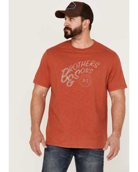 Brothers and Sons Men's Mercantile Light Red Weathered Slub Graphic Short Sleeve T-Shirt , Orange, hi-res