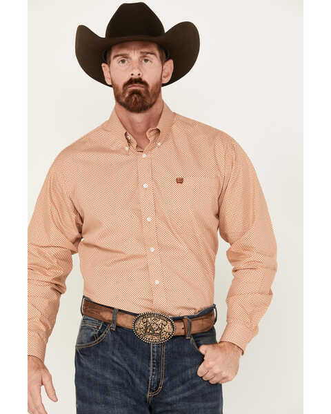 Cinch Men's Geo Print Long Sleeve Button-Down Western Shirt, Beige, hi-res
