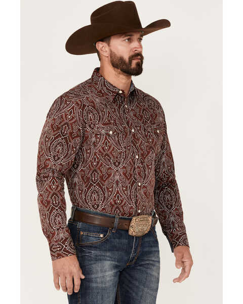 Image #2 - Cody James Men's Conquistador Paisley Print Long Sleeve Snap Western Shirt , Red, hi-res