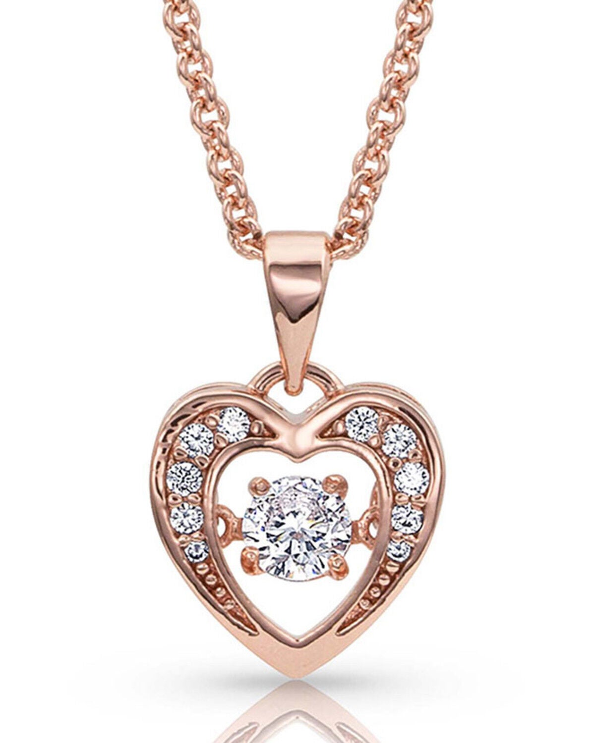 Montana Silversmiths Women's Let's Dance A Little Rose Gold Heart Necklace, Silver, hi-res