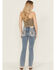 Image #1 - Miss Me Women's Medium Wash Mid Rise Americana Pocket Bootcut Stretch Denim Jeans, Medium Wash, hi-res