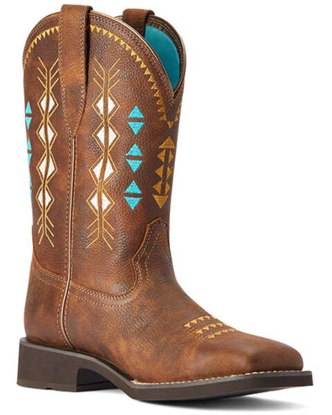Ariat Women's Delilah Deco Western Boots - Broad Square Toe , Brown, hi-res