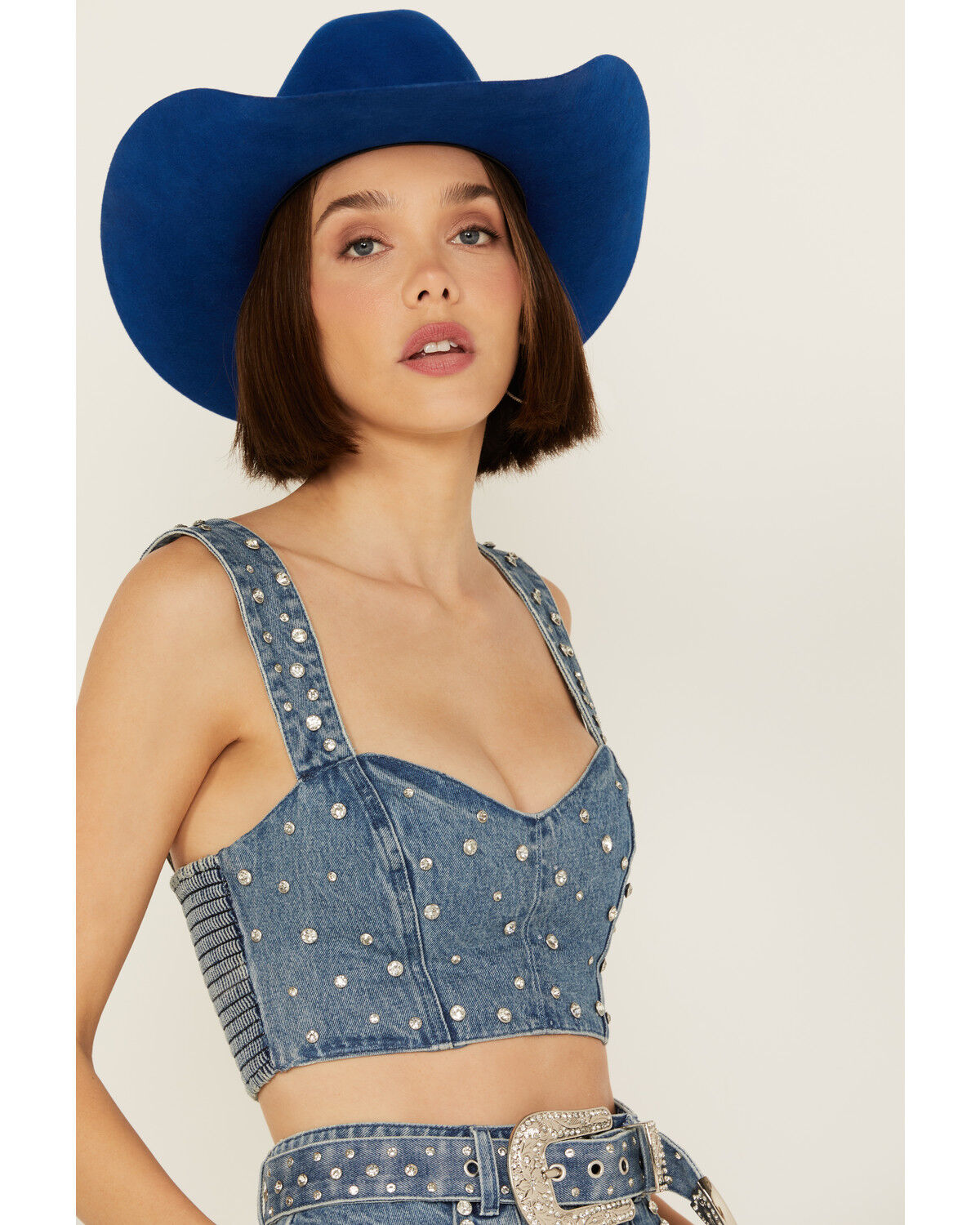 Image #2 - Show Me Your Mumu Women's Dover Embellished Corset Denim Top, , hi-res