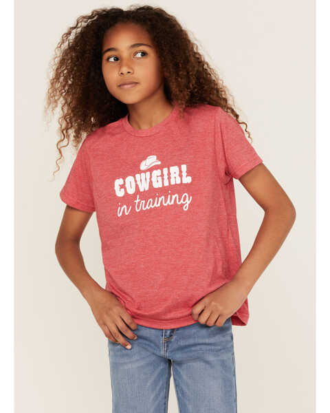 Ali Dee Girls' Cowgirl In Training Graphic Tee, Heather Red, hi-res