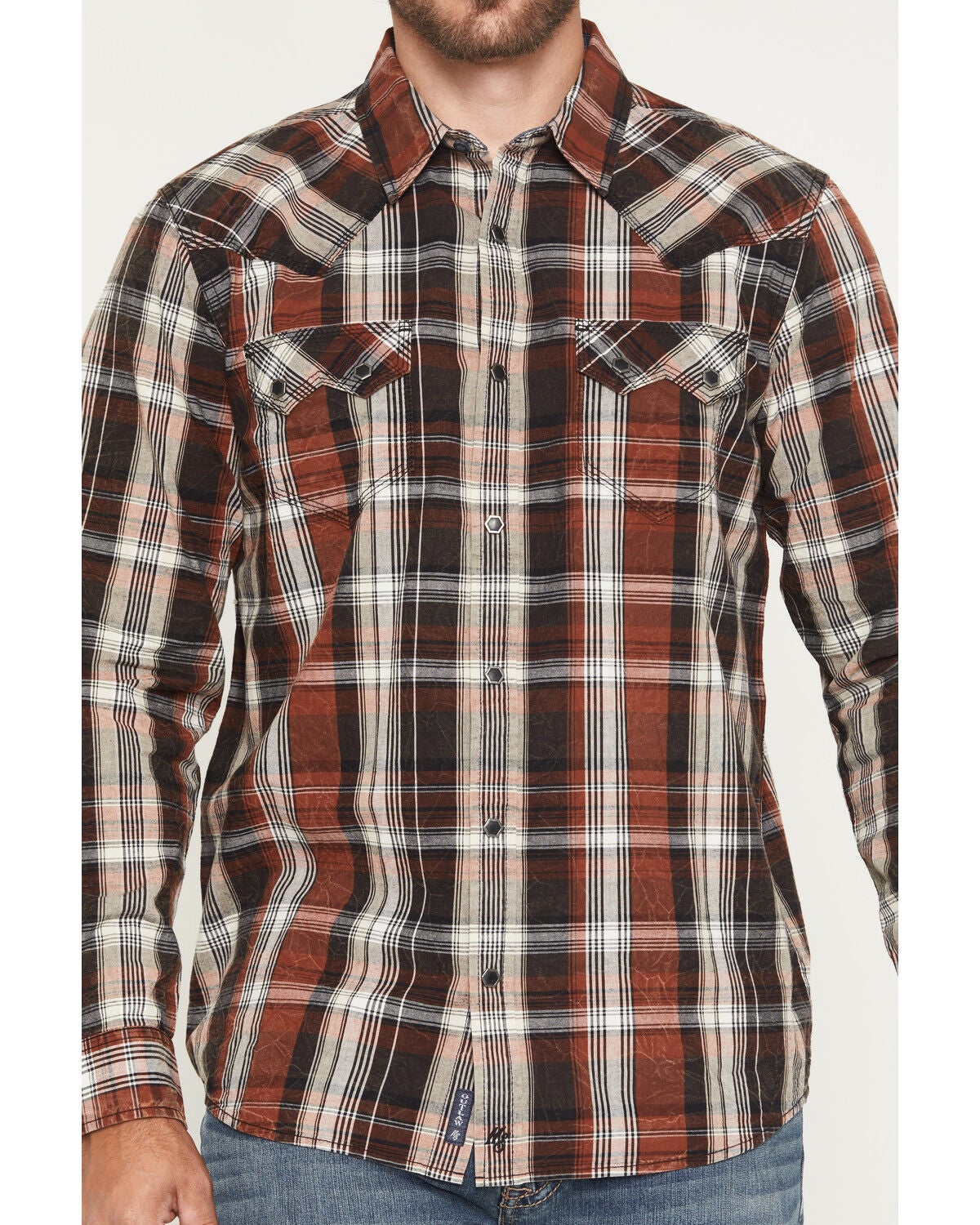 Image #3 - Moonshine Spirit&reg; Men's The Riff Crackle Plaid Print Long Sleeve Snap Western Shirt, Black, hi-res