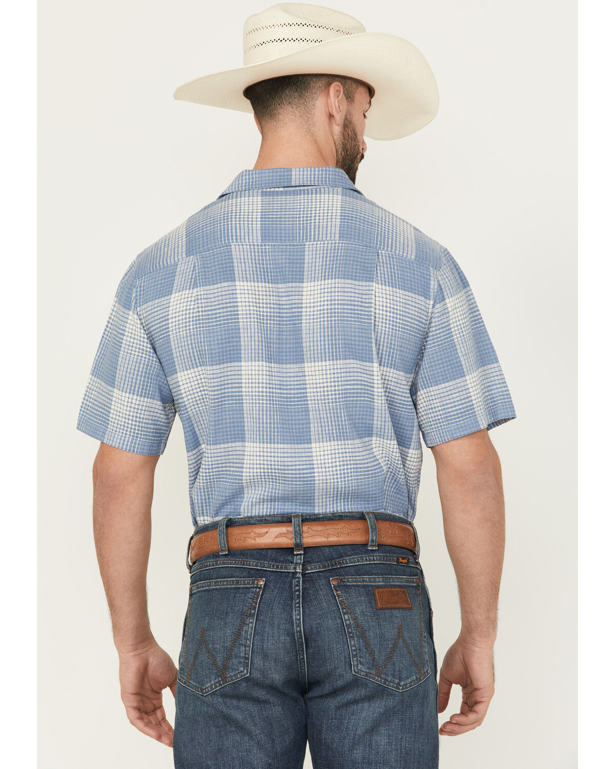 Image #4 - Pendleton Men's Camp Linen Plaid Print Short Sleeve Button-Down Western Shirt, Blue, hi-res