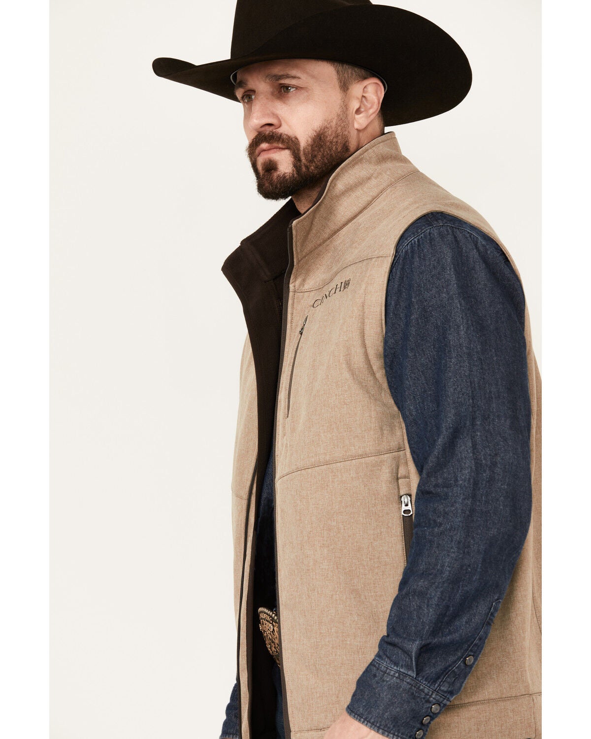 Image #2 - Cinch Men's Textured Logo Concealed Carry Zip Bonded Vest, Stone, hi-res