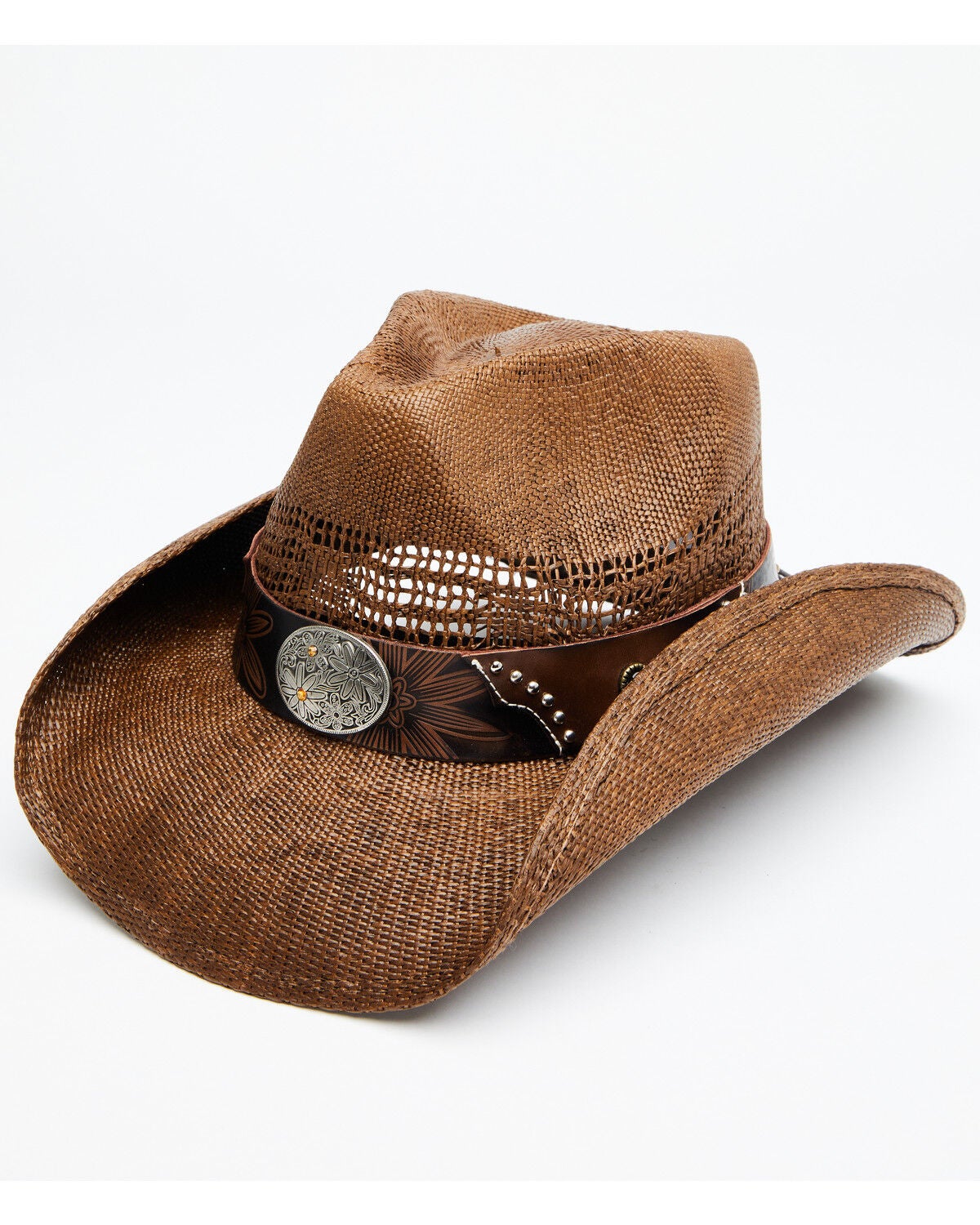 Shyanne Women's Brown Shane Raffia Straw Western Hat, Brown, hi-res