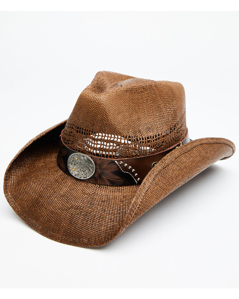 Shyanne Women's Brown Shane Raffia Straw Western Hat, Brown, hi-res