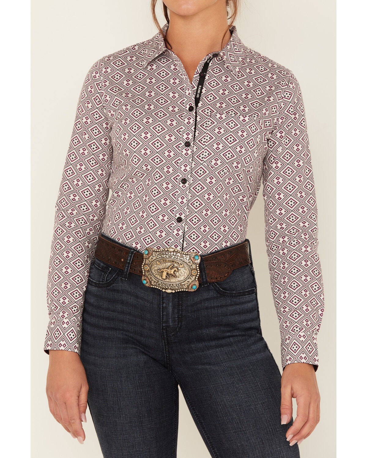 Image #3 - RANK 45&reg; Women's Geo Print Long Sleeve Button-Down Stretch Riding Shirt, , hi-res