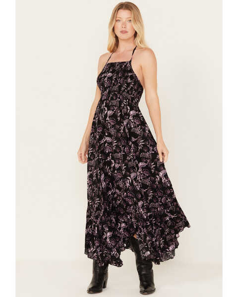 Free People Women's Heat Wave Floral Print Maxi Dress , Purple, hi-res