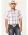 Image #1 - Cody James Men's Woodson Large Plaid Print Short Sleeve Snap Western Shirt , White, hi-res