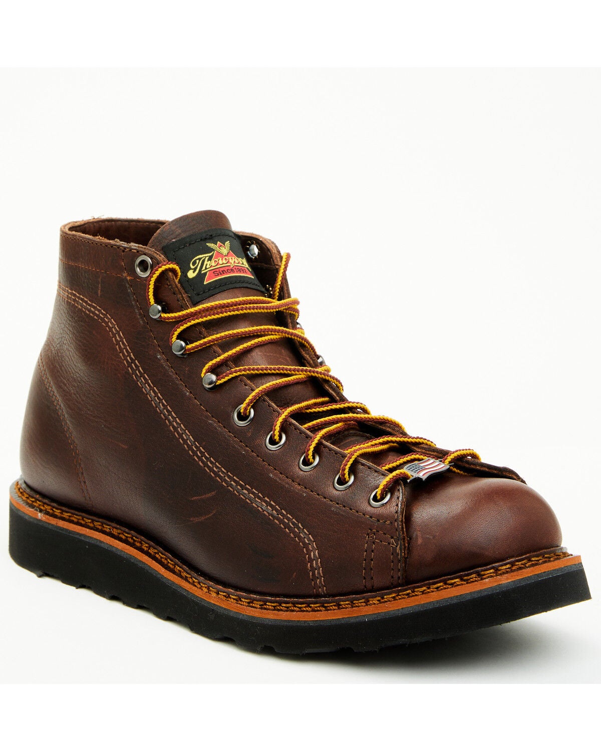 Thorogood Men's USA Lace-Up Roofer Work Boots - Soft Toe, Black, hi-res