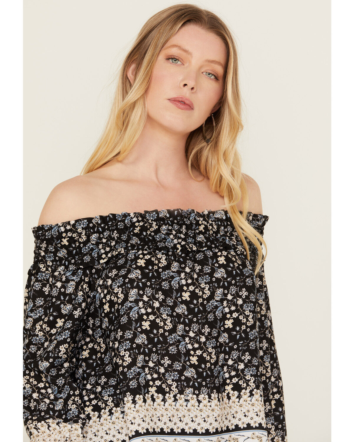 Image #2 - Wild Moss Women's Border Off The Shoulder Top, Blue, hi-res