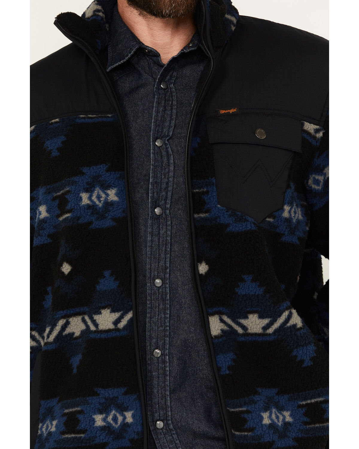 Image #3 - Wrangler Men's Mixed Sherpa Zip Jacket, Blue, hi-res