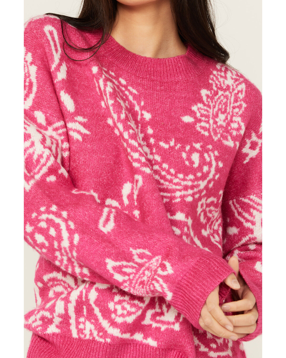 Image #3 - Very J Women's Paisley Print Sweater, Pink, hi-res