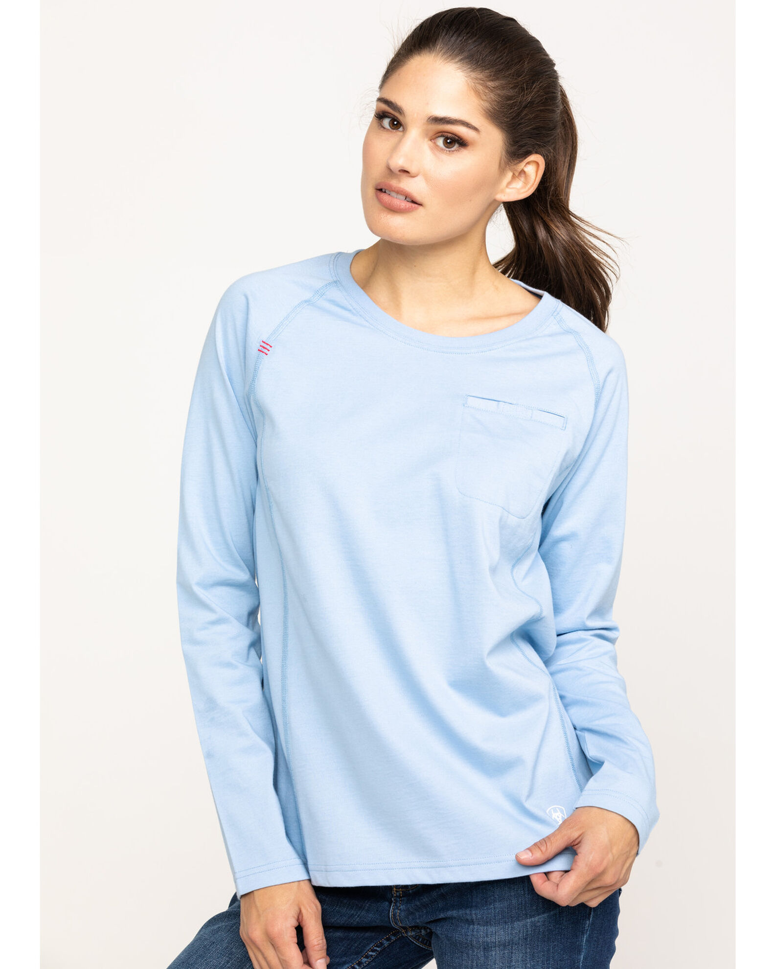 Image #5 - Ariat Women's FR Air Crew Long Sleeve Work Shirt, Blue, hi-res