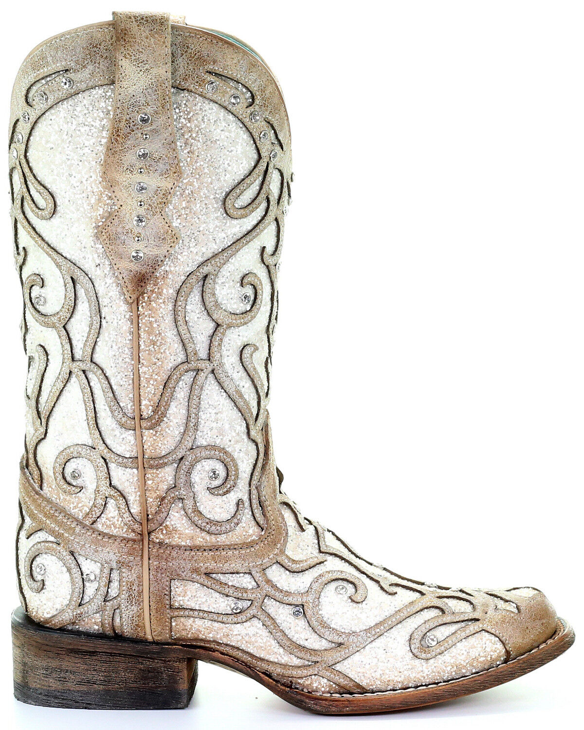 Image #2 - Corral Women's White Glitter Inlay Western Boots - Square Toe, , hi-res