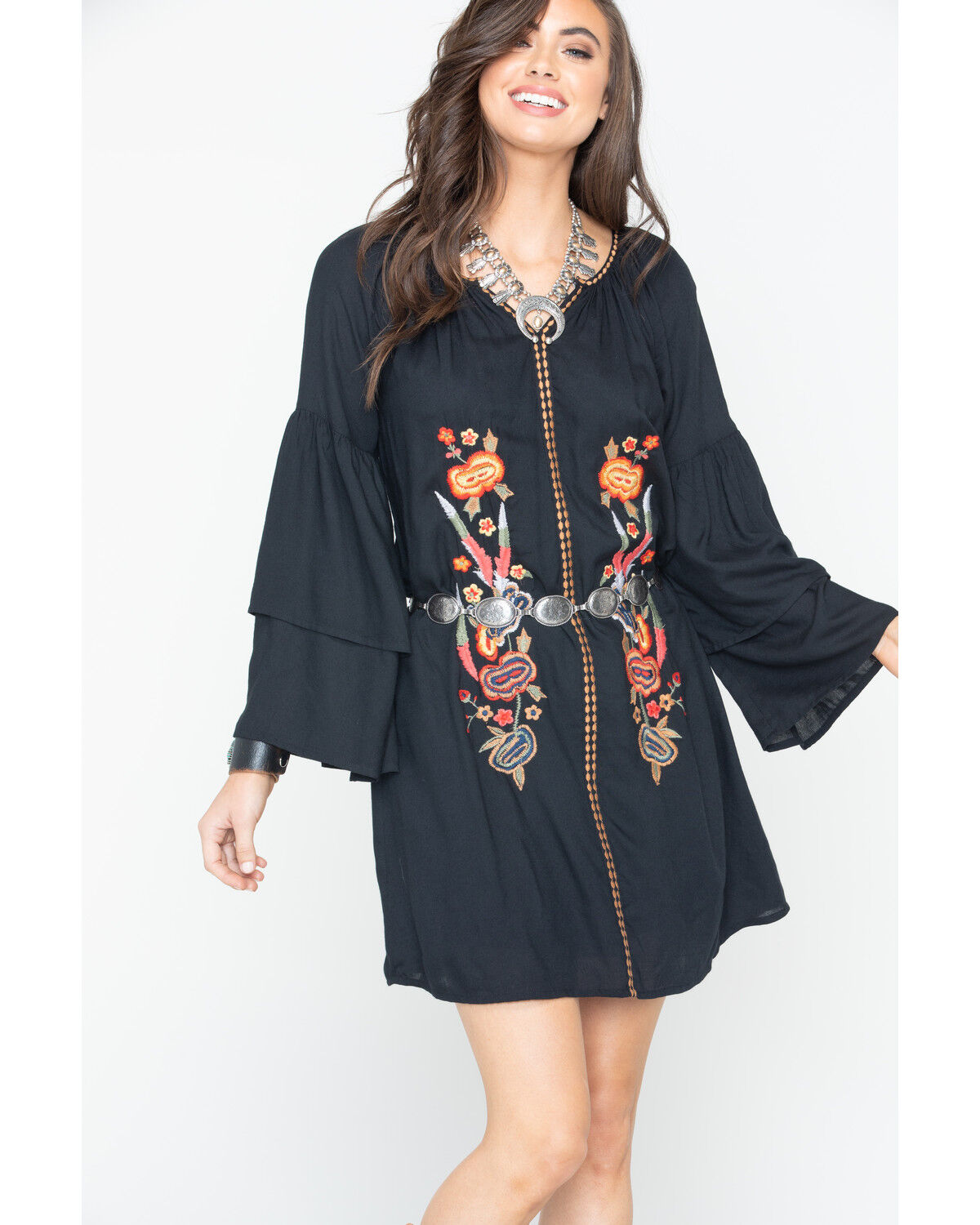 embroidered shift dress