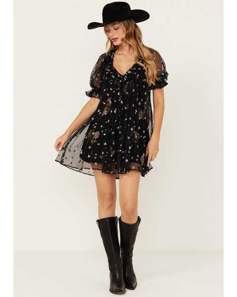 Image #1 - Free People Women's With Love Embroidered Mesh Mini Dress, , hi-res