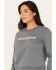 Image #2 - Dickies Women's Heavyweight Wordmark Crew Neck Fleece Sweatshirt, Dark Grey, hi-res