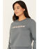 Image #2 - Dickies Women's Heavyweight Wordmark Crew Neck Fleece Sweatshirt , Dark Grey, hi-res