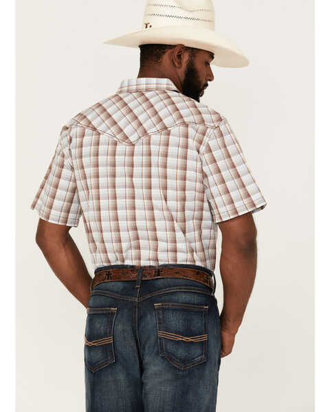 Image #4 - Cody James Men's Mount Vernon Small Plaid Short Sleeve Pearl Snap Western Shirt , Brown/blue, hi-res