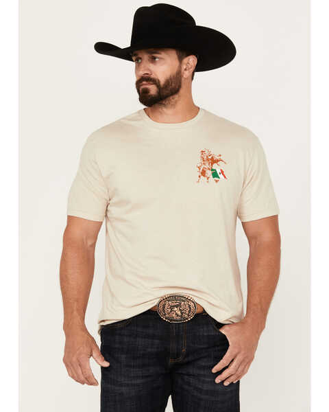 Image #1 - Cowboy Hardware Men's Mexico Flag Short Sleeve Graphic T-Shirt, Sand, hi-res