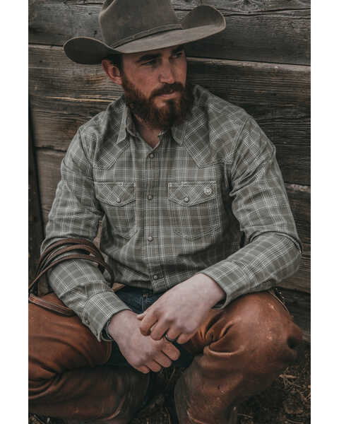 Blue Ranchwear Men's Ash Yarn-Dye Plaid Print Long Sleeve Snap Western Shirt , Ash, hi-res