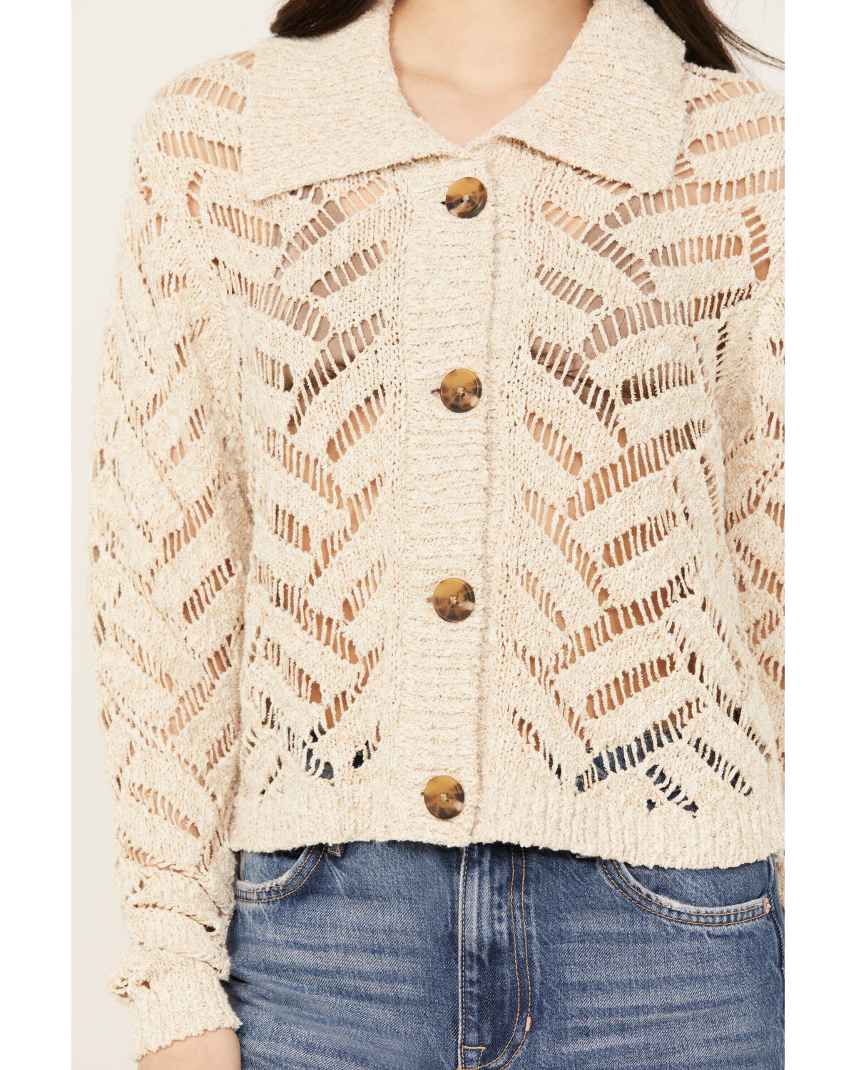 Image #3 - Cleo + Wolf Women's Cropped Boxy Cardigan, Sand, hi-res