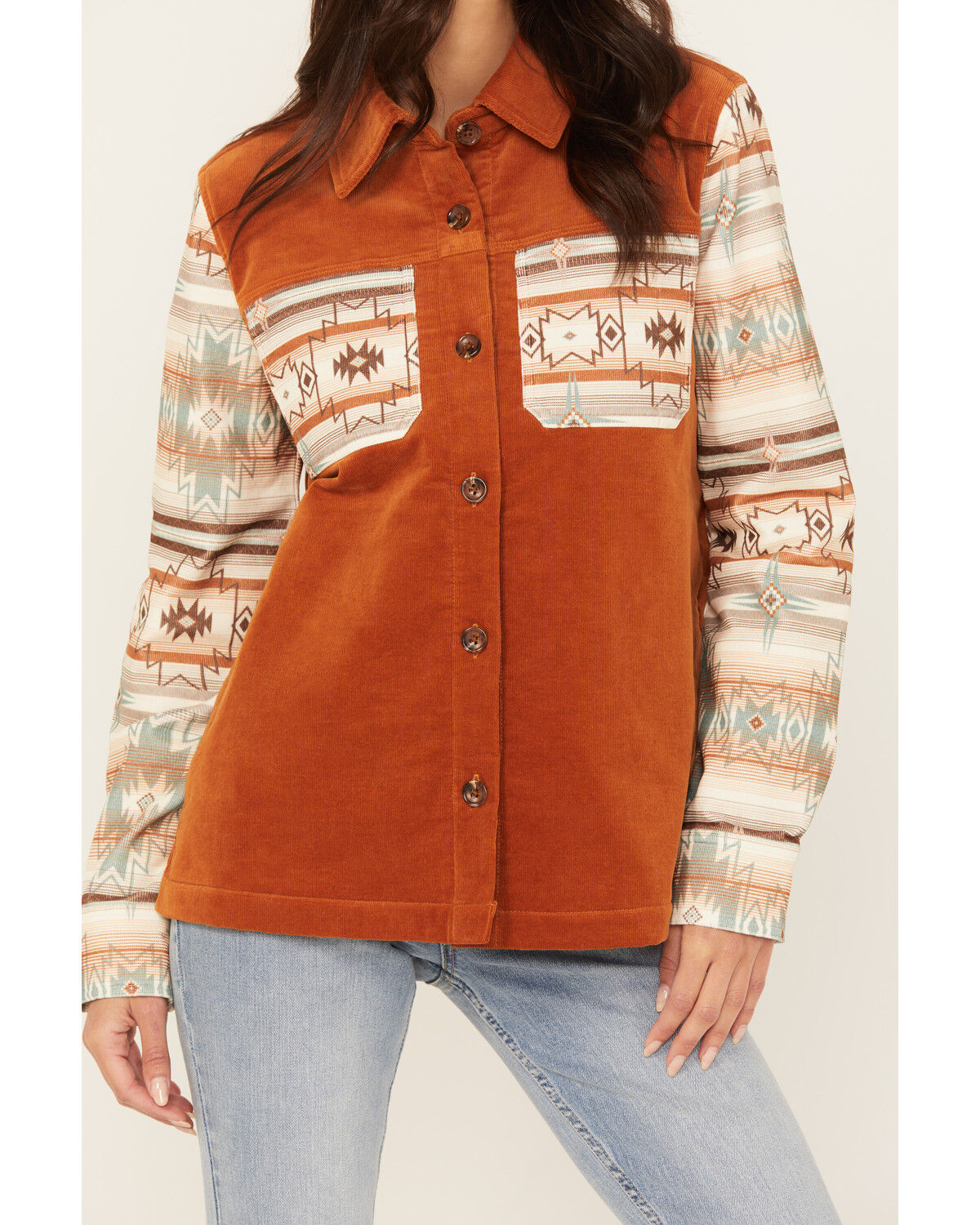 Image #3 - Shyanne Women's Printed Stretch Corduroy Shacket, Caramel, hi-res