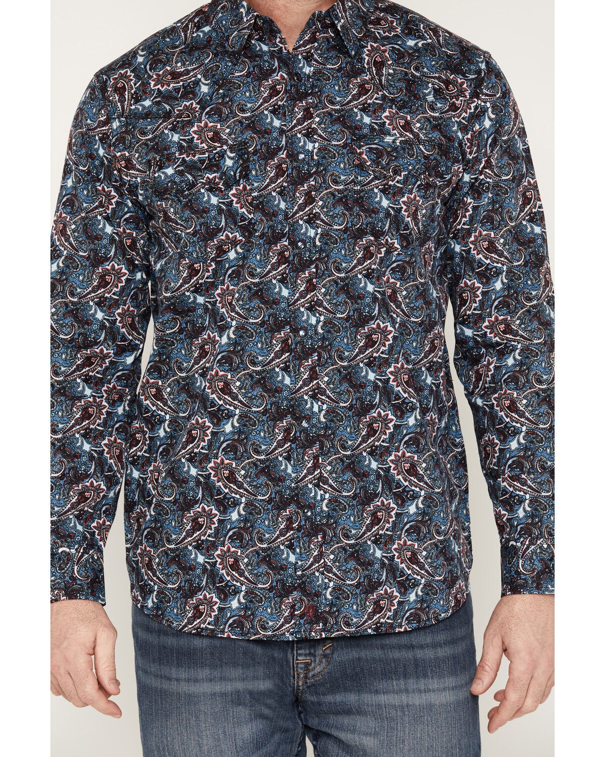 Image #3 - Moonshine Spirit&reg; Men's Rodeo Ripple Paisley Print Long Sleeve Snap Western Shirt, Blue, hi-res