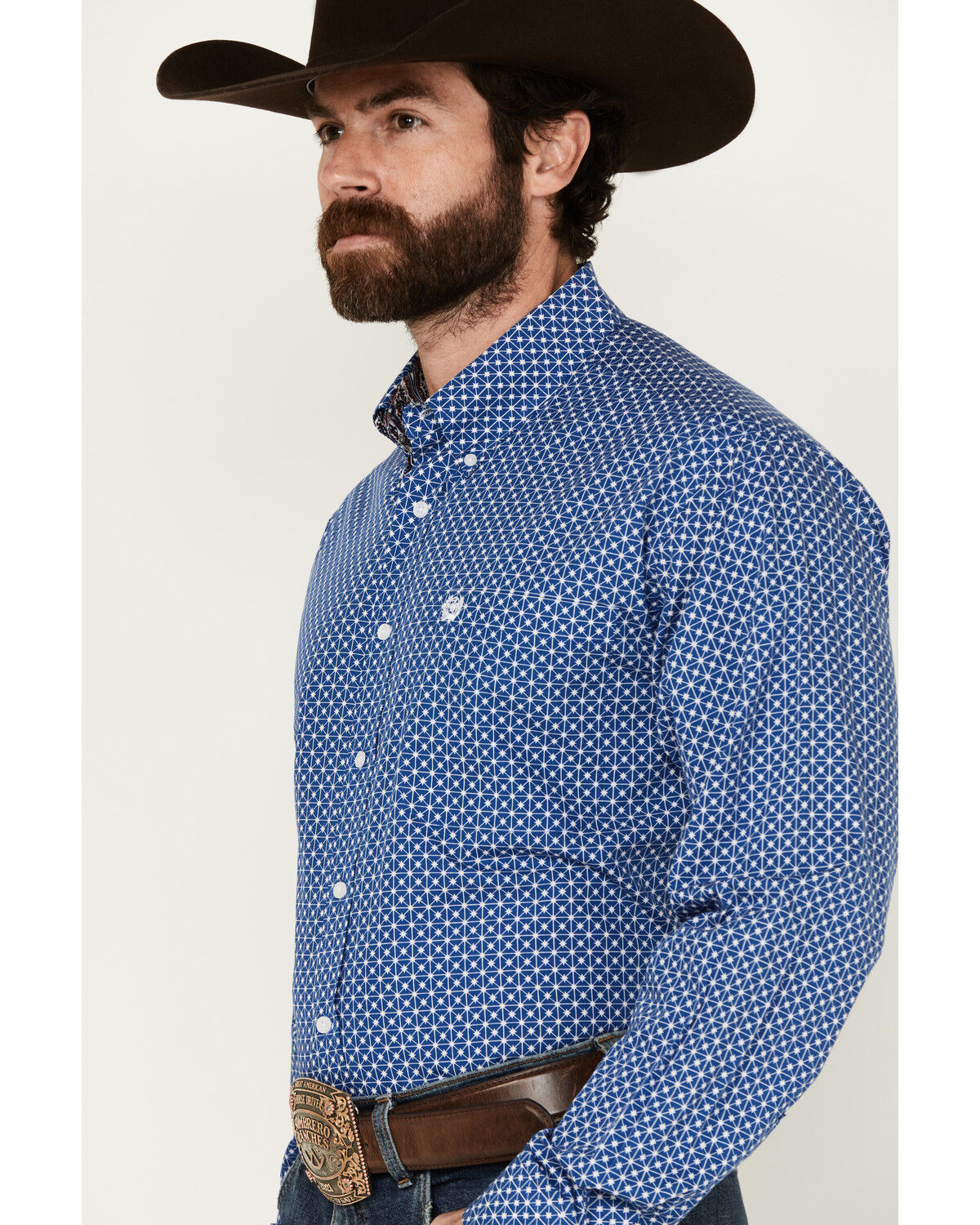 Image #2 - Cinch Men's Geo Print Long Sleeve Button-Down Western Shirt, Royal Blue, hi-res
