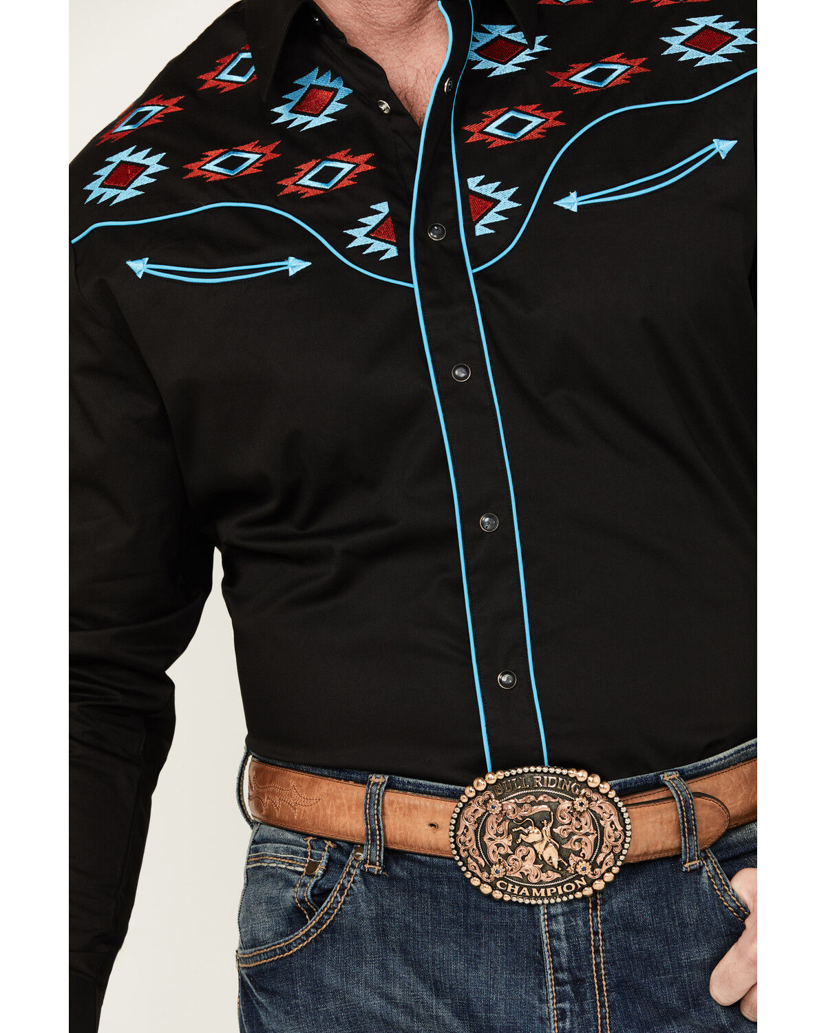 Image #3 - Rodeo Clothing Men's Fancy Smiley Yoke Embroidered Long Sleeve Snap Western Shirt, , hi-res