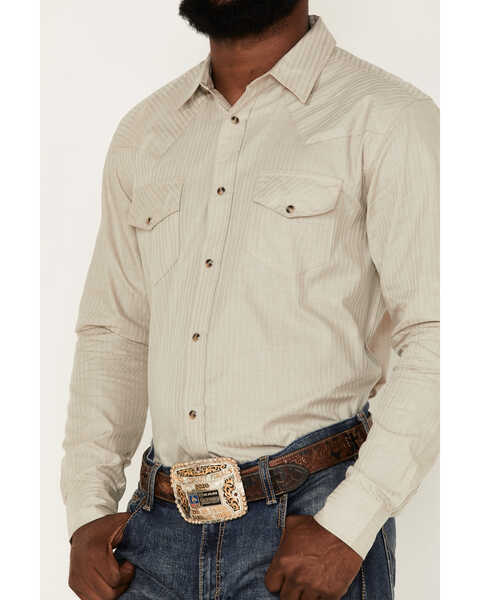Image #3 - Gibson Men's Southside Satin Striped Long Sleeve Snap Western Shirt, Tan, hi-res