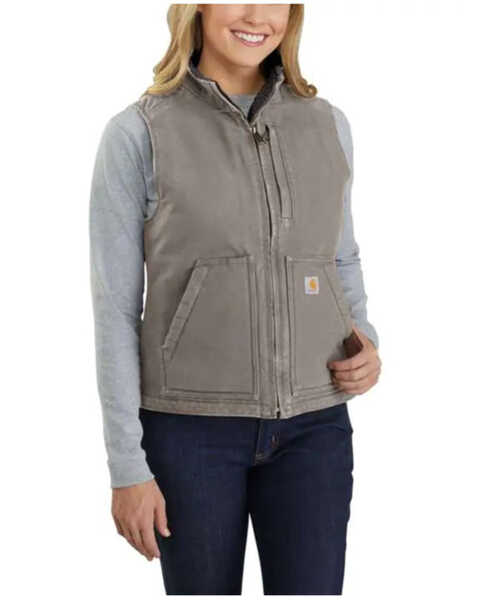Image #1 - Carhartt Women's Taupe Washed Duck Sherpa Lined Vest , Taupe, hi-res