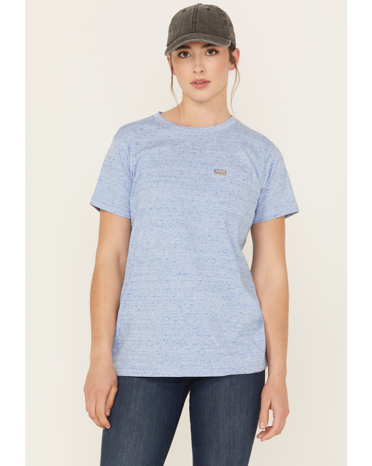 Ariat Women's Rebar Short Sleeve Pocket Work Tee, Medium Blue, hi-res