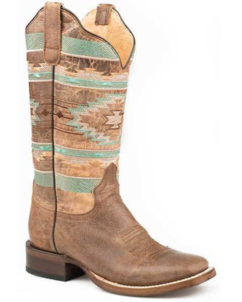 Image #1 - Roper Women's Southwestern Embroidery Western Boots - Square Toe, Brown, hi-res