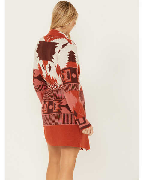 Image #4 - Shyanne Women's Long Southwestern Print Belted Sweater , Mauve, hi-res