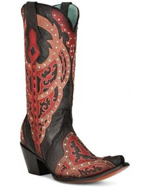 Corral Women's LD Western Boots - Snip Toe, Black/red, hi-res