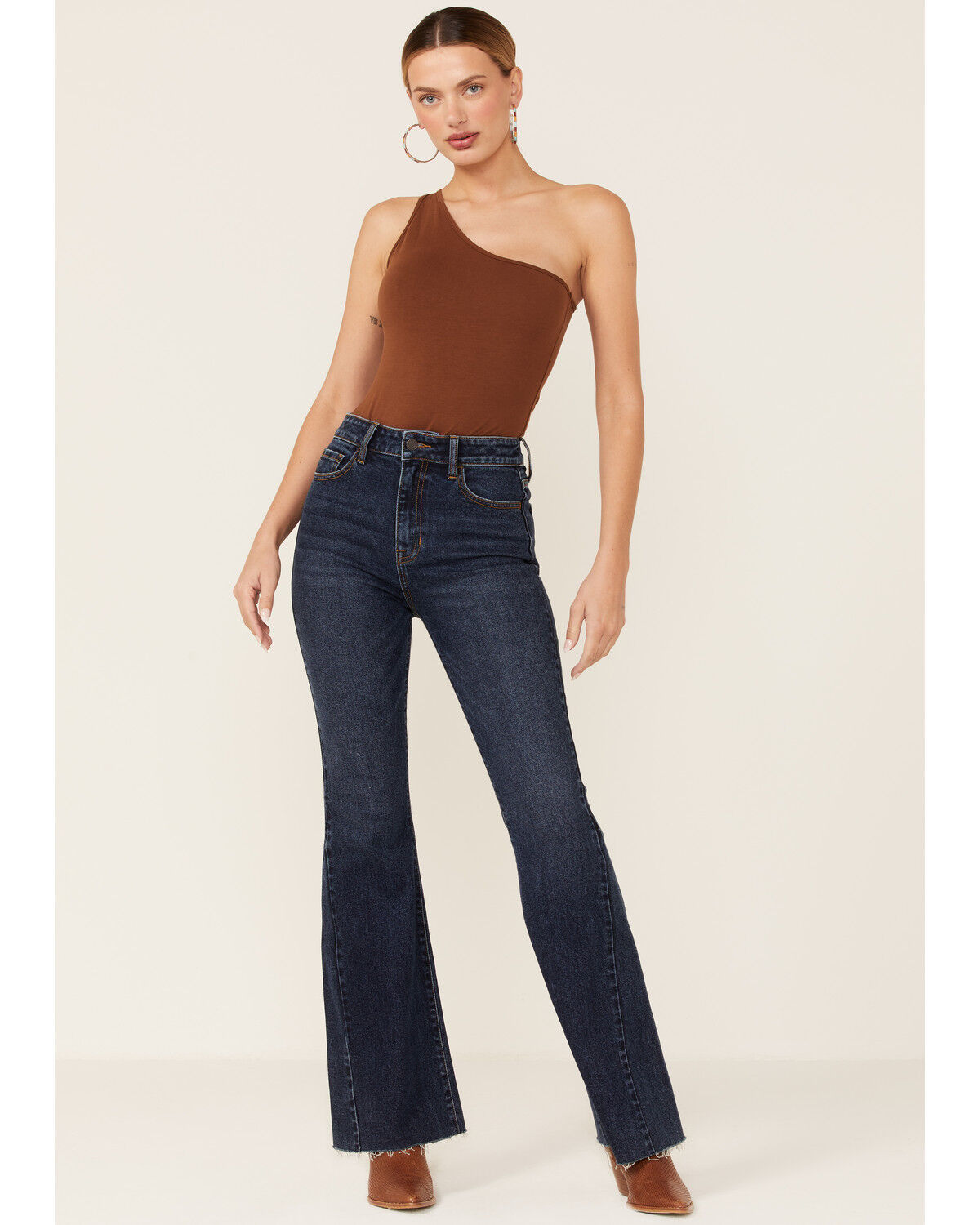 Image #1 - Cello Women's Dark Wash High Rise Flare Jeans, Blue, hi-res