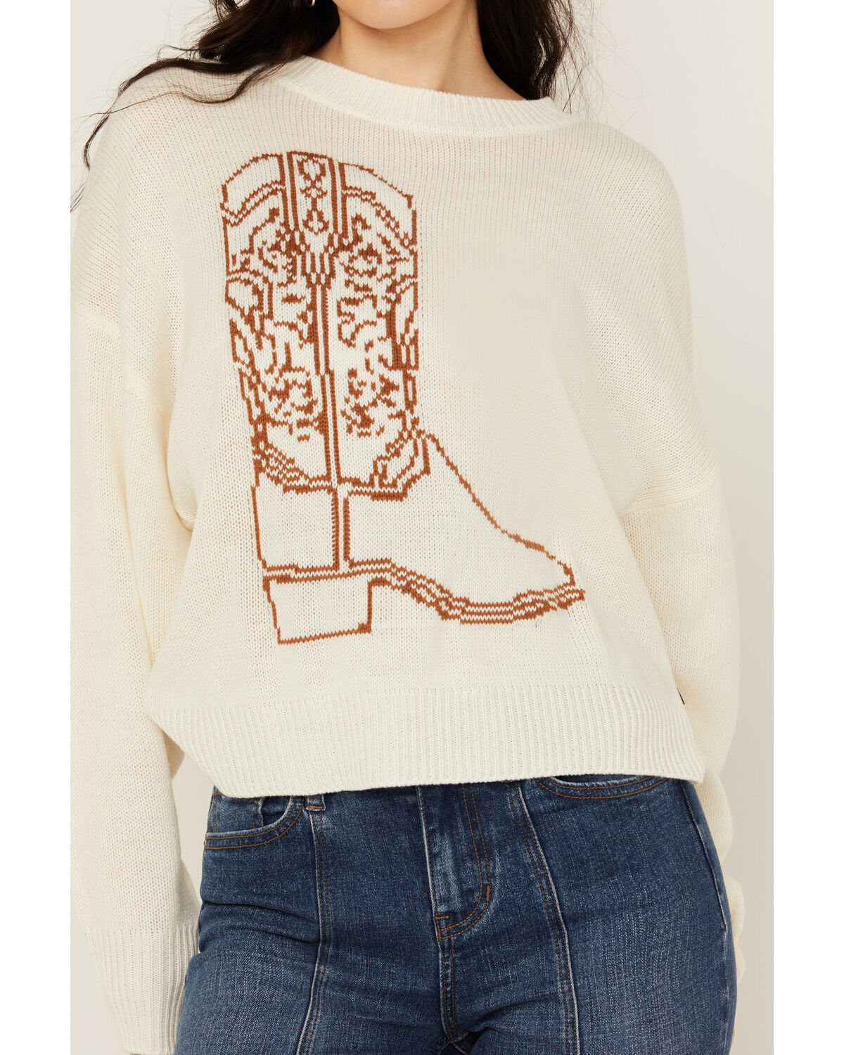 Image #3 - Wrangler Retro Women's Embroidered Boot Sweater, White, hi-res