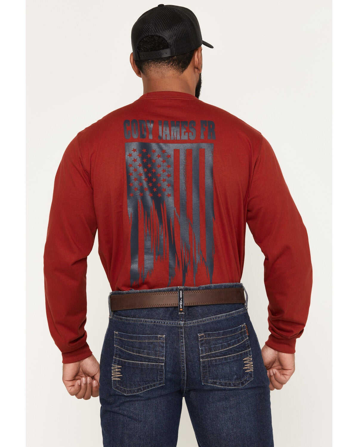 Image #1 - Cody James Men's FR Solid Flag Long Sleeve Graphic Work T-Shirt, Red, hi-res