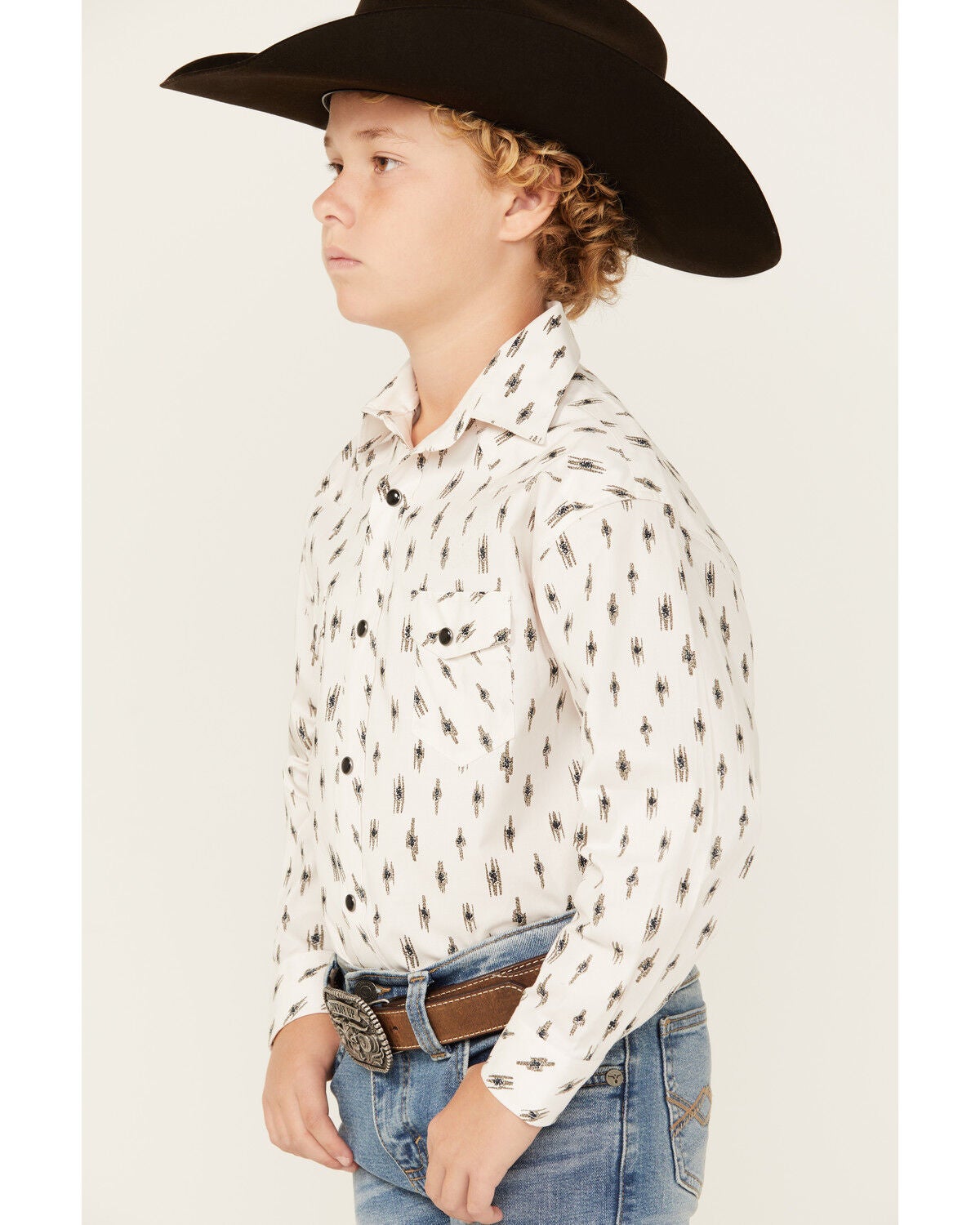 Image #3 - Rock & Roll Denim Boys' Abstract Geo Print Long Sleeve Snap Stretch Western Shirt, White, hi-res
